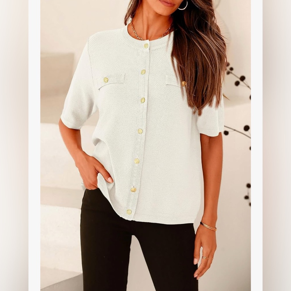 White Cardigan with Button Details - Picture 2 of 7